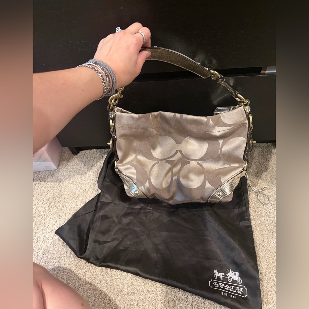 Vintage Coach Signature Metallic Gold Carly Shoulder Bag